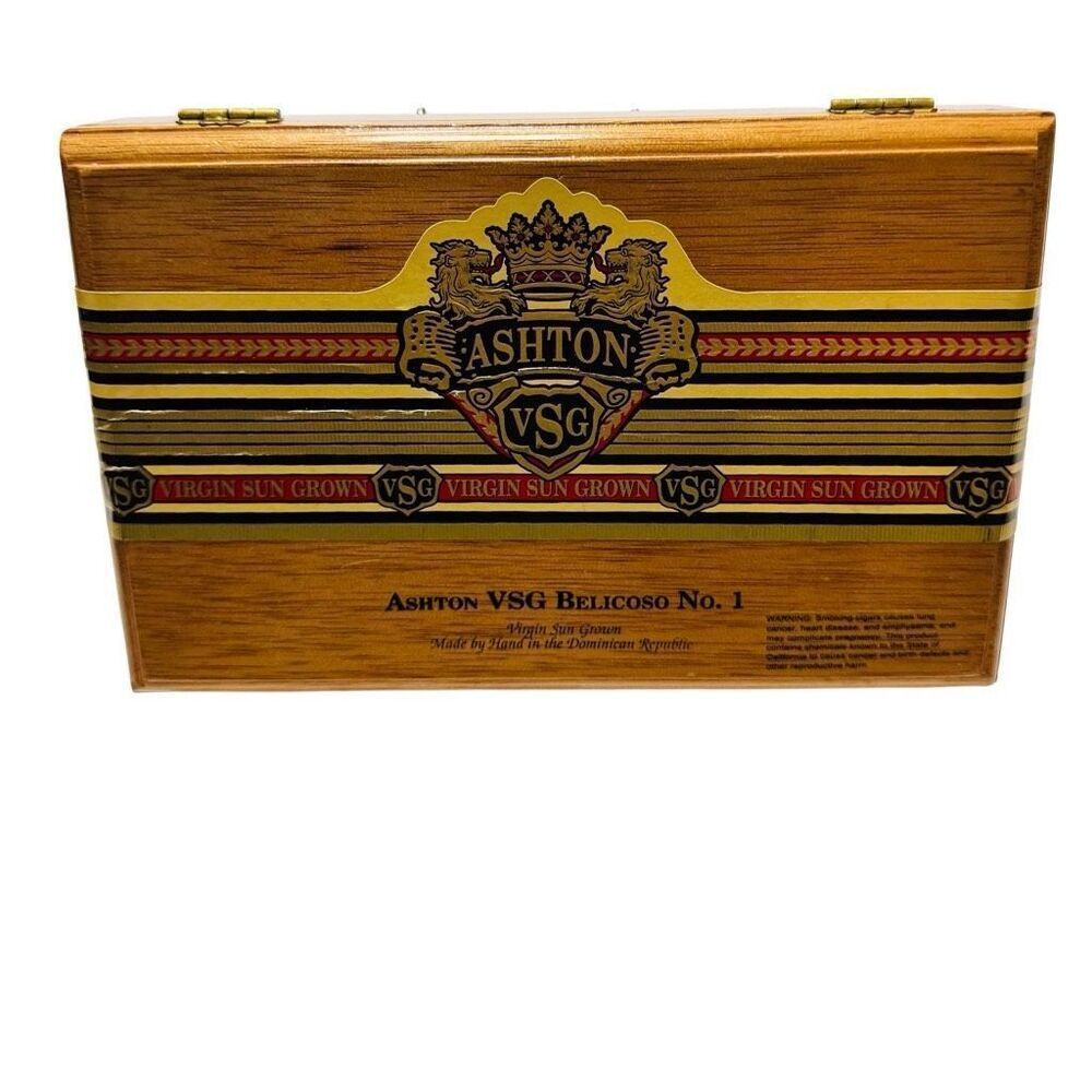 ASHTON VSG BELICOSO No. 1 EMPTY WOOD CIGAR BOX  9.5" x 6" x 1.75"